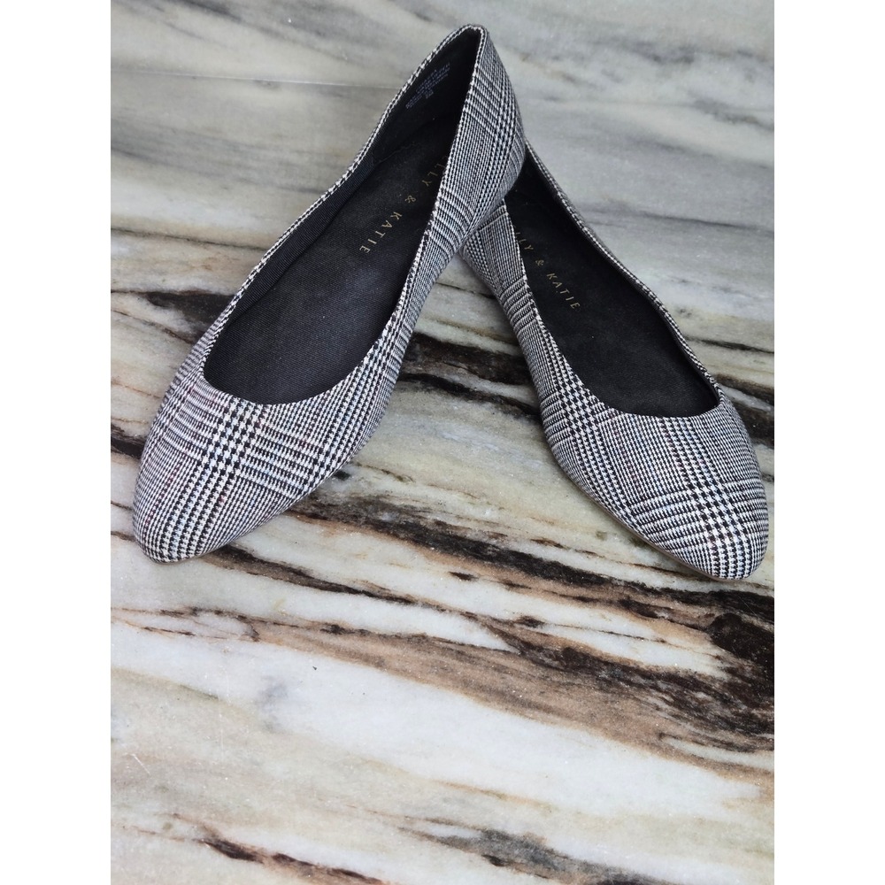 Kelly & Katie‎ Pirassa Glen Plaid Pointed Toe Flats Black White Womens 6M Office